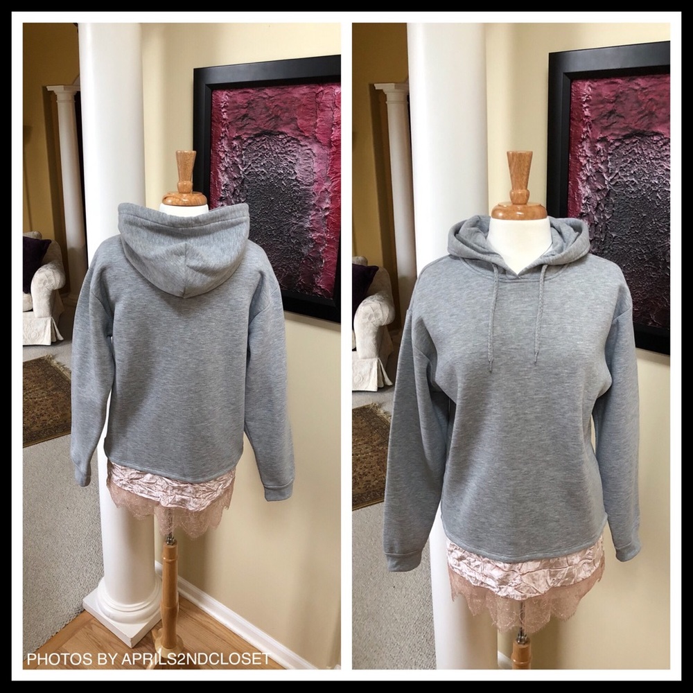 TOPSHOP PULLOVER HOODIE VELVET LACE TRIM TUNIC - Picture 2 of 8